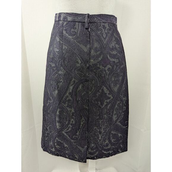 WORTH! ORNATE FLOURISH PURPLE, BLACK LACY SILVER SHIMMER PENCIL CUT SKIRT! SZ 10 - Picture 7 of 8